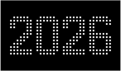 2026 Happy New Year Abstract Dots Design Black And White Logo Symbol Vector Illustration Background