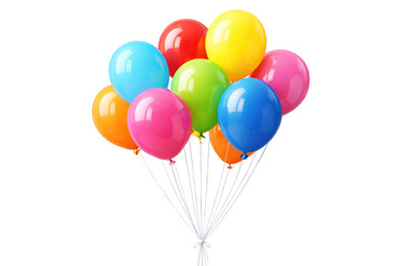 A bunch of multi-colored balloons on a white background.