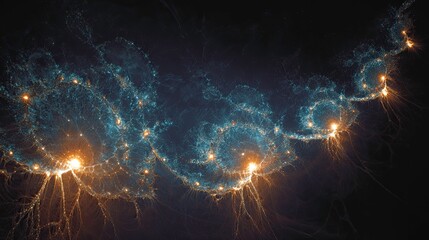 Abstract Fractal Art With Glowing Blue And Gold