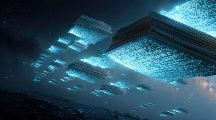 Floating Books In A Dreamlike Cosmic Landscape