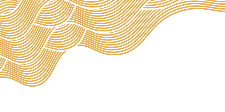 Curvy yellow lines. Ramen or noodle pattern. Pasta, tagliatelle or capellini background. Wavy spaghetti texture. Banner with traditional Italian, Chinese of Japanese food print. Vector illustration.