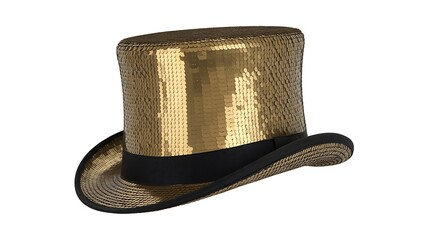 Luxurious gold sequined top hat with elegant black ribbon