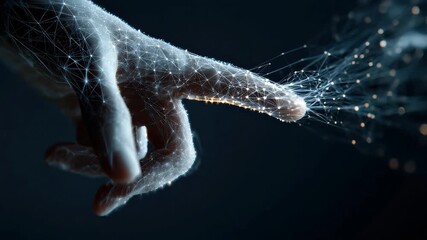 Fingertip touching digital network, A fingertip gently touches a digital network interface, symbolizing connection and interaction with technology