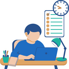 Daily planning illustration. Flat vector illustration of planning day tasks and productivity at home