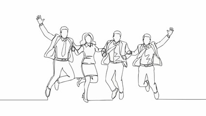 Diverse group of business people jumping for joy together.