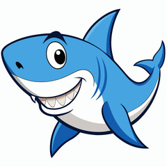 Fototapeta premium Smiling cartoon shark with big eyes and fins swimming happily