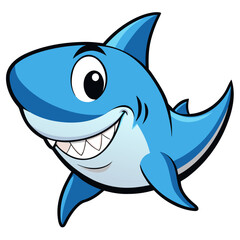 Obraz premium Friendly cartoon shark with a big smile and sharp teeth swimming