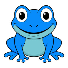 Fototapeta premium Smiling blue cartoon frog with big eyes and cheerful expression