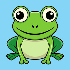 Obraz premium Smiling green cartoon frog with big eyes on blue background