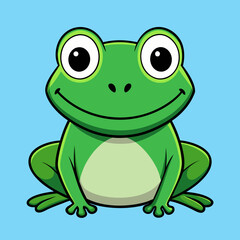 Obraz premium Smiling green cartoon frog with big eyes on blue background