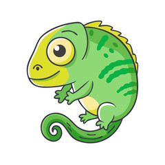 Fototapeta premium Smiling cartoon chameleon with vibrant green and yellow colors