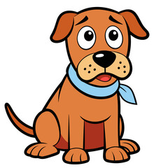Fototapeta premium Cute brown dog with blue scarf looking surprised