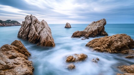 beach, large rocks, beautiful scenery generative ai