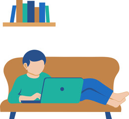Freelance lifestyle illustration. Flat vector illustration showing a freelancer working remotely with freedom and flexibility