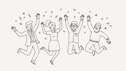 Naklejka premium Group of diverse people celebrating with confetti falling around them.