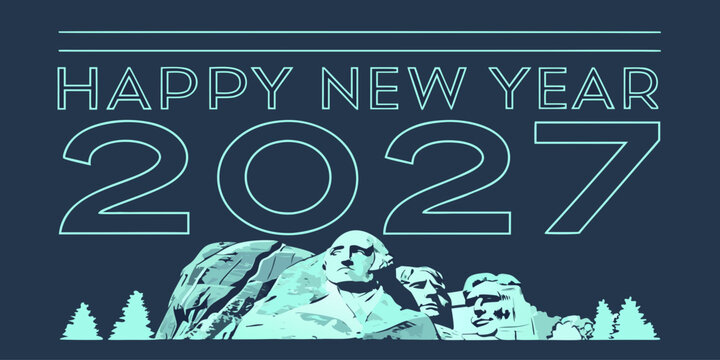 USA, US, U.S, United States - Happy new year 2027 greeting with mount rushmore silhouette greeting celebration occasion seasonal anniversary tradition commemoration
