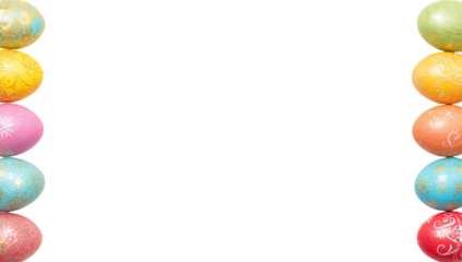 Colorful Eggs Are Arranged on a White Background for an Event or Holiday Celebration in Spring