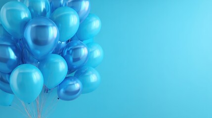 Fototapeta premium A group of blue balloons floats together displaying a range of sizes in a solid blue background. These balloons can be used for a party event or festive occasion.