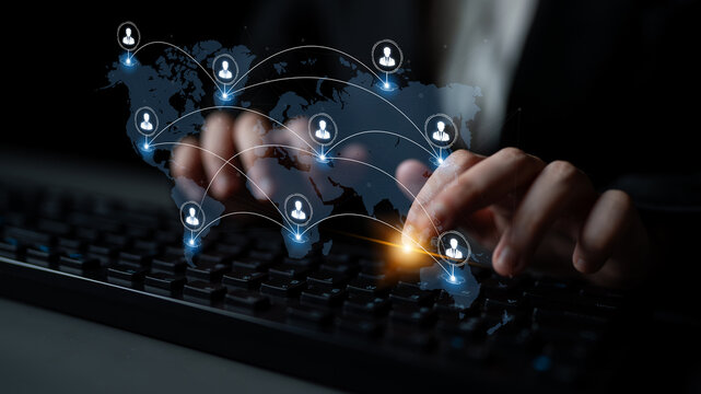 Concept of a global workforce and remote team collaboration. This international network represents professional human resources and social community connections across the world. Fermion