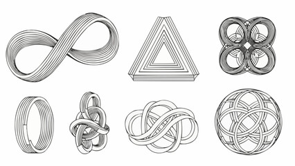 Collection of mathematical and optical illusion geometric shapes.