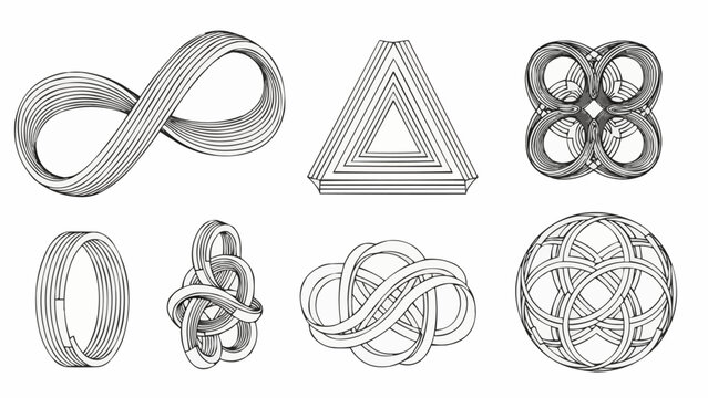 Collection of mathematical and optical illusion geometric shapes.