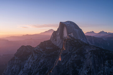 Half Dome mountain at sunset in Yosemite National Park