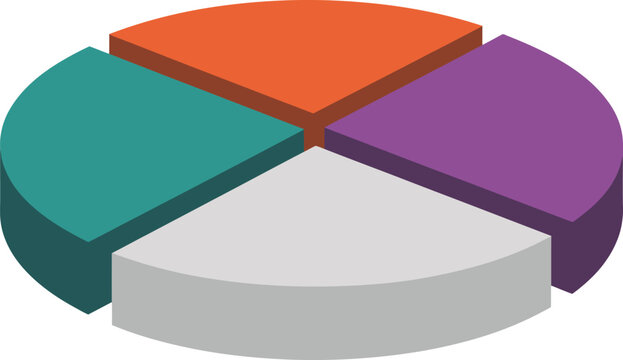Four segments 3d exploded pie chart diagram showing data segmentation for business reporting and statistical analysis