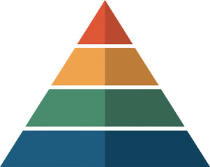 Four tiered pyramid diagram for business concept or infographic, presenting stages or levels on transparent background