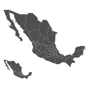 Detailed map of mexico with states Vector