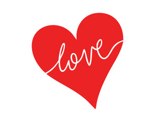 Heart illustration with lettering, hand drawn clip art for Valentines, greeting card, romantic love, wedding decoration, minimal vector