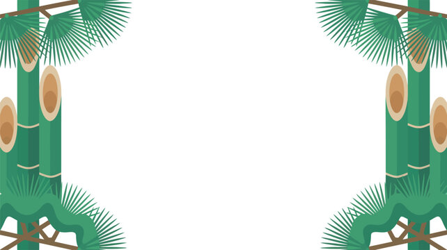 Japanese kadomatsu new year decoration with bamboo stalks and pine leaves frame on transparent background traditional style