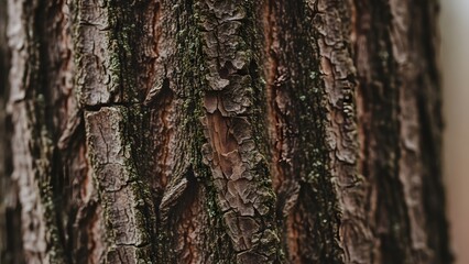 Obraz premium Close-up of tree bark with moss growing on rugged surface