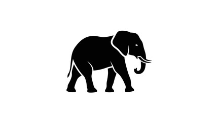 Obraz premium A black silhouette of an elephant walking on a white background, showcasing its majestic form.