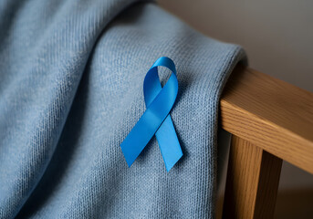 Blue awareness ribbon icon isolated on white background