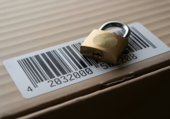 Barcode crossed with lock for data security and privacy concept
