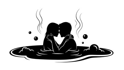 A romantic couple shares a tender moment in a relaxing hot tub