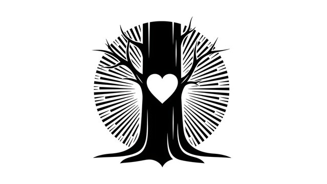 A black and white illustration of a tree with a heart symbol