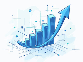 Futuristic Abstract Doodle of a Flying Bar Chart with Dashboard Grid