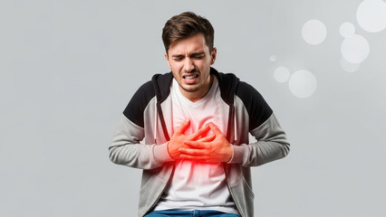Young Man Suffering from Sudden Chest Pain and Heart Attack Symptoms - Medical Healthcare Concept