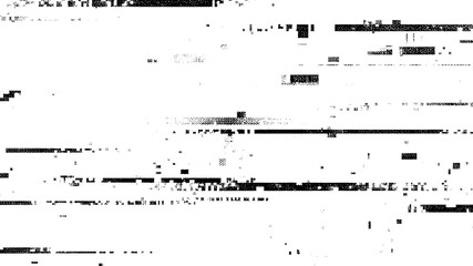 Abstract black and white glitch texture with digital noise and static lines isolated on transparent background