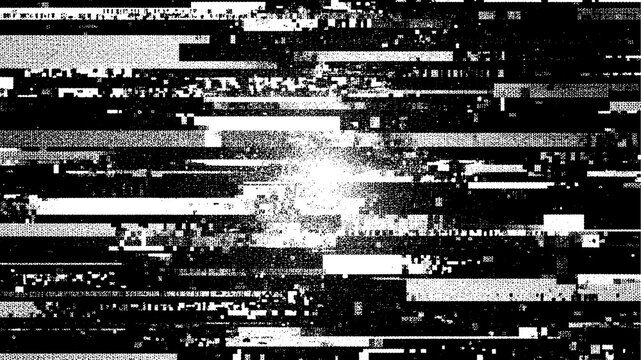 Abstract black and white glitch art texture background digital noise isolated on transparent background