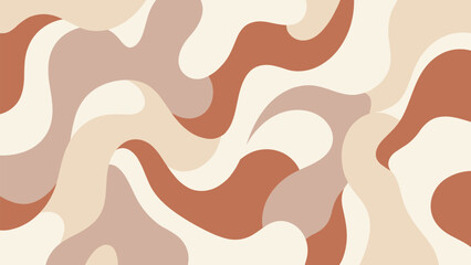 Abstract camouflage pattern, wavy organic shapes, beige tan light brown reddish tones, blue outline accent, flat vector illustration © Mehebub Creatives