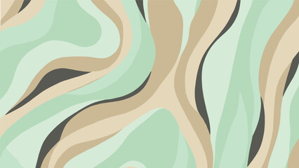 Abstract camouflage pattern, wavy organic shapes, green beige brown tones, marbled texture design, earthy fluid art, flat vector illustration © Mehebub Creatives