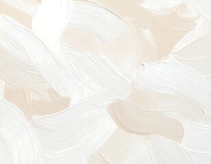 Obraz premium Close-up of abstract, textured, brushstroke artwork in cream and pale beige tones. The thick paint creates an undulating pattern