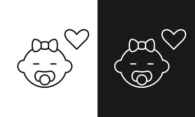 Fototapeta premium Searchable Long Title Baby Girl with Heart and Pacifier Icon, Minimalist Line Art Vector for Newborn Love, Infant Affection, Toddler Care Branding, and First Birthday Celebration Symbol