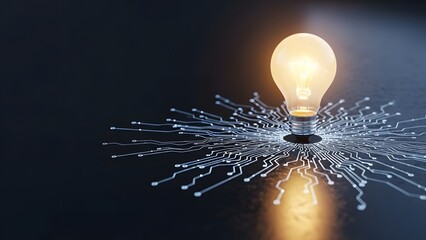 Glowing Light Bulb over Digital Circuit Pattern, Innovation and Technology Concept