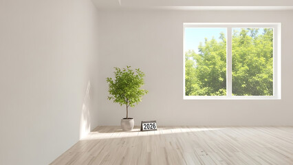 Fototapeta premium This professional digital illustration depicts a bright and empty minimalist room, offering a sense of a fresh start and infinite possibilities