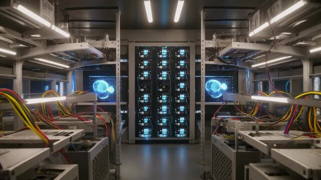 Interior of a hyperscale ai datacenter and cryptocurrency mining farm - enterprise networking and computing 
