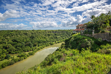Scenic View of Rio de Chavon Canyon and Lush Tropical Landscape