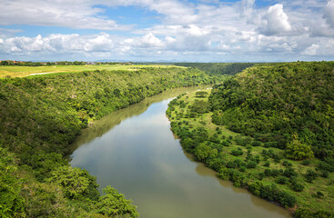 Scenic View of Rio de Chavon Canyon and Lush Tropical Landscape